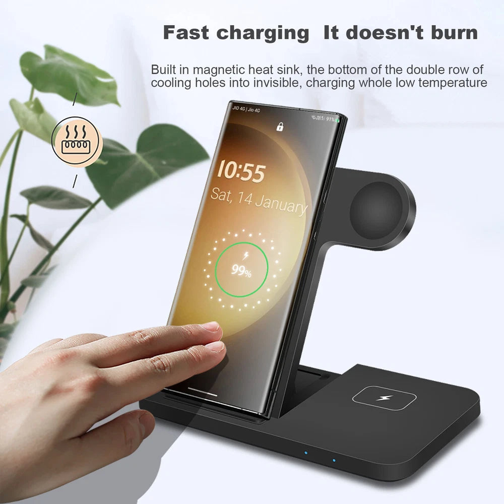 3in1 Wireless Charging Station For Samsung Galaxy Watch 8/Ultra S25 Edge S24 S23