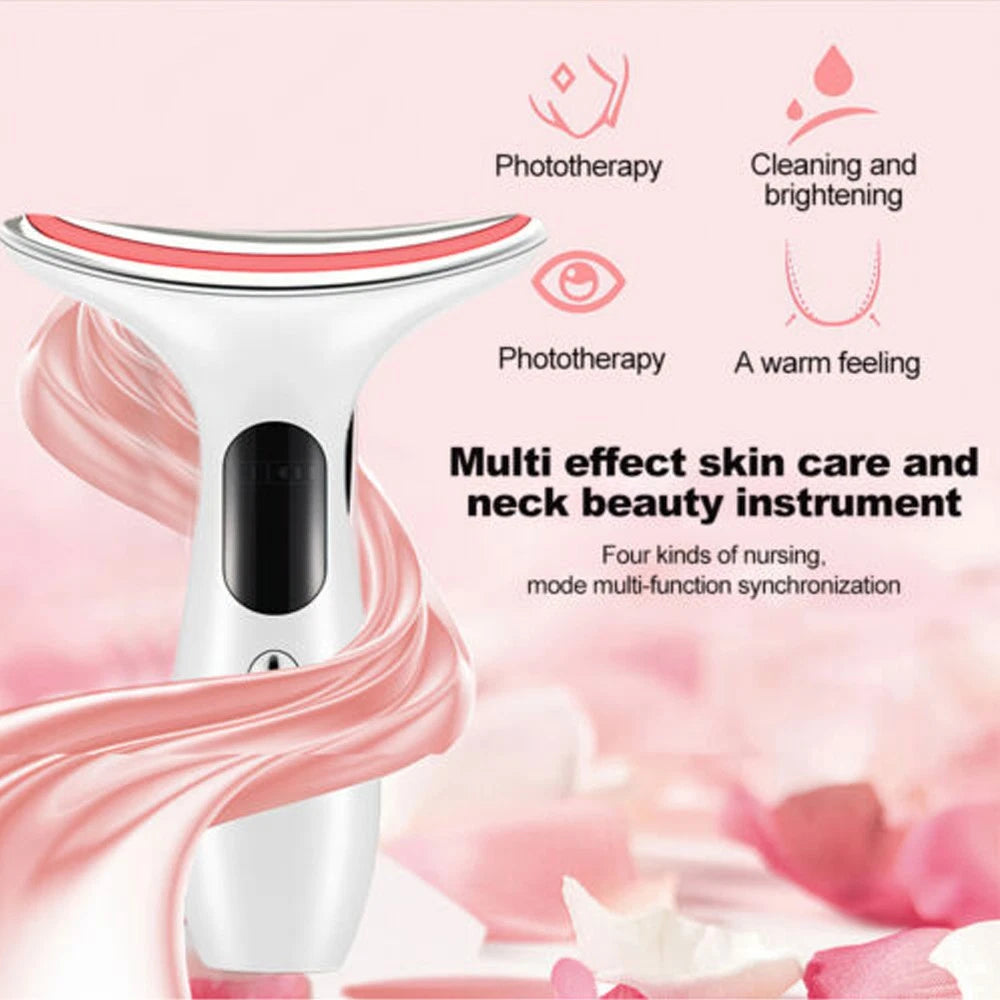 Microcurrent Face Lifting Neck Massager Anti Wrinkle LED Light Therapy Device UK