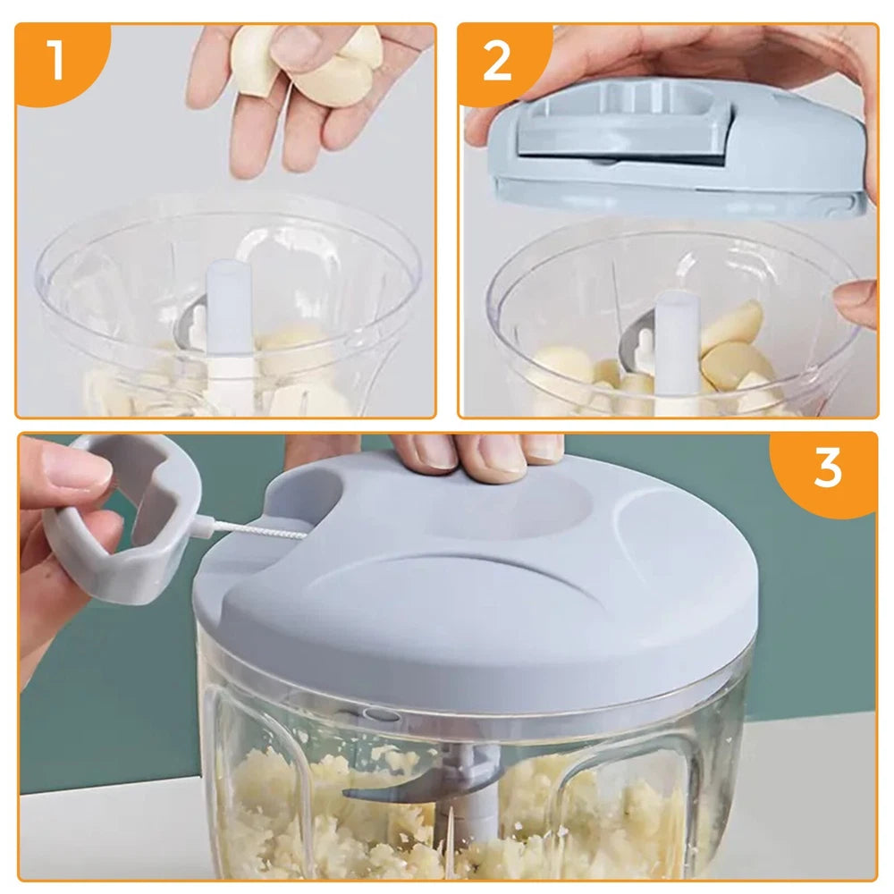 Pull Cord Pulling Food Chopper Manual Vegetable Slicer Hand Blender UK 900ML