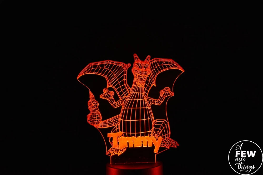 Charizard Night Light | Pokemon Night Light | Personalised LED 3D Charizard Lamp