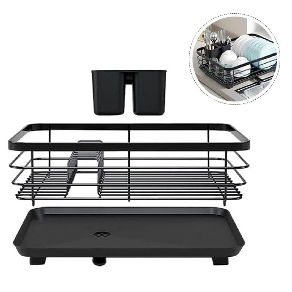 2 TIER KITCHEN SINK DISH DRAINER RACK WITH DRIP TRAY CUTLERY HOLDER PLATE RACK