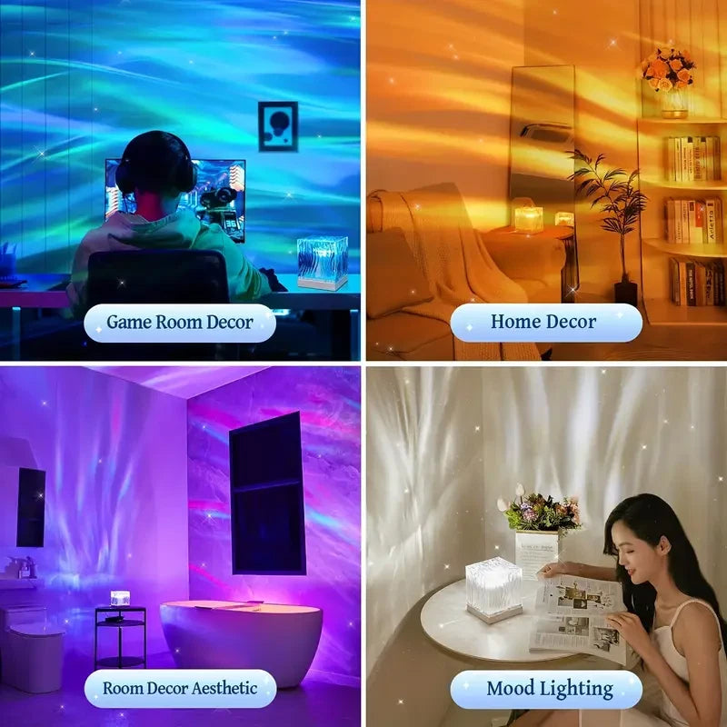 RGB Cube Northern Lights 16 Colour Aurora Projector Lamp Ocean Wave Night Lights