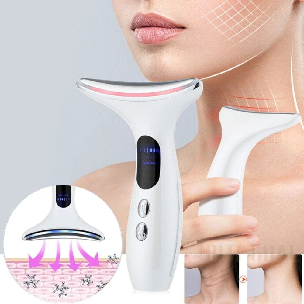 Microcurrent Face Lifting Neck Massager Anti Wrinkle LED Light Therapy Device UK