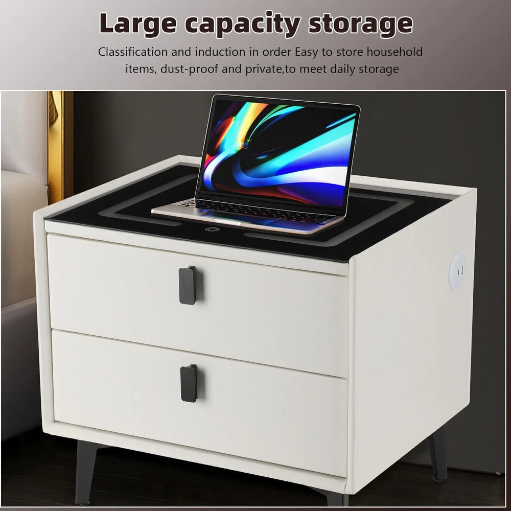 Smart Bedside Table with Light Phone Charging Modern Bedroom Furniture Drawers
