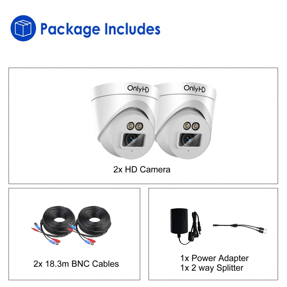 OnlyHD 2PCS CCTV HOME SECURITY DOME CAMERA 5MP FULL HD OUTDOOR IR NIGHT VISION