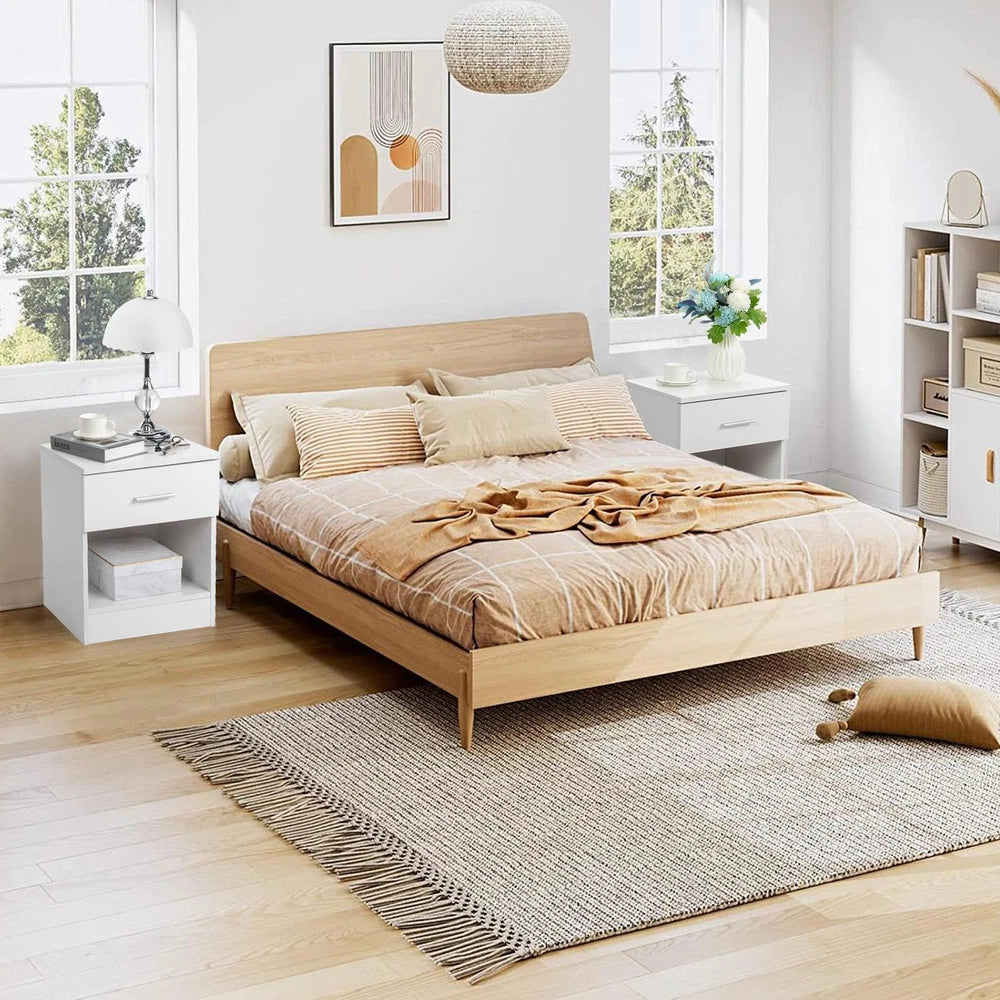 1 Drawer Compact Wooden Bedroom Bedside Cabinet Furniture Nightstand Side Table