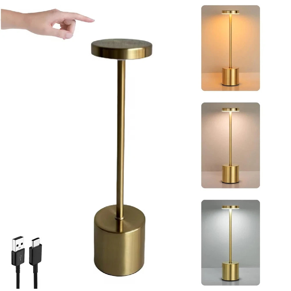Cordless Rechargeable Metal Table Desk Lamp Touch Control Dimmable Night Light