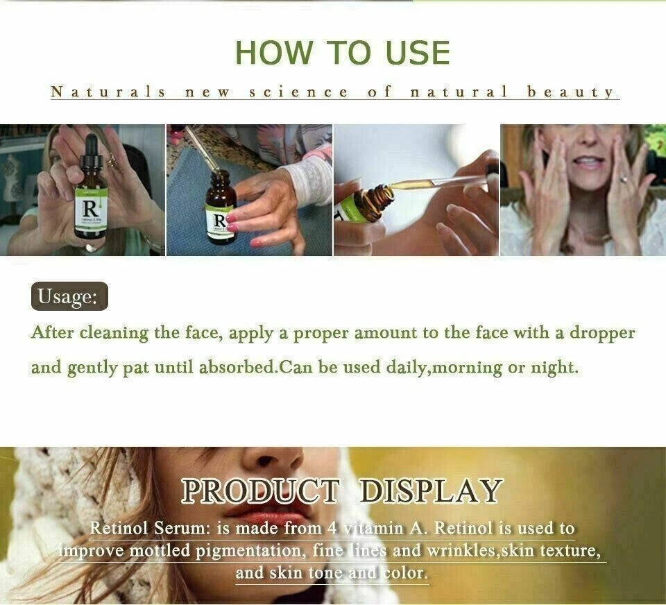 Retinol Oil Vitamin A C E Hyaluronic Acid Face Serum Anti Aging Wrinkles UK