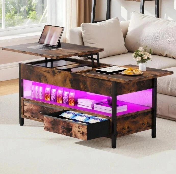 Coffee Table With Storage Lift Top Up Drawer Shelf Wooden Living Room Furniture