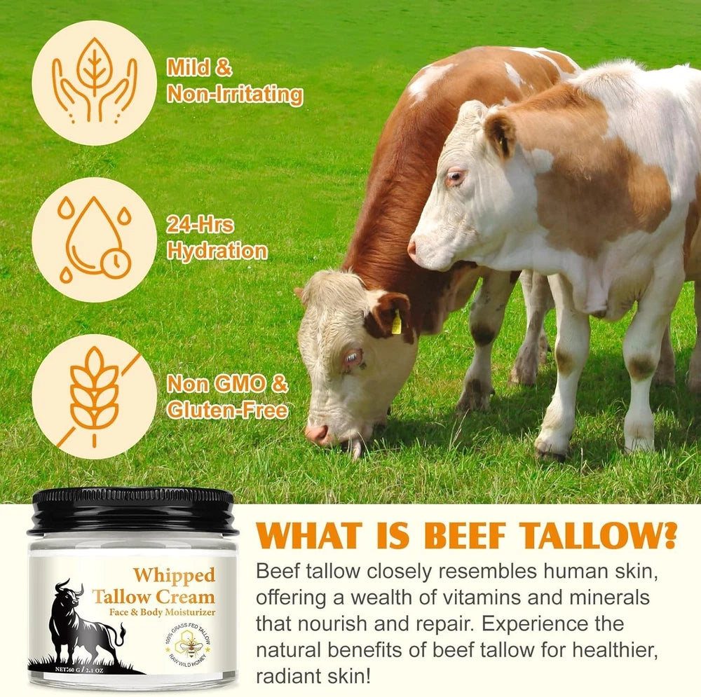 Beef Tallow for Skin, Tallow and Honey Balm, Natural Whipped Tallow Cream