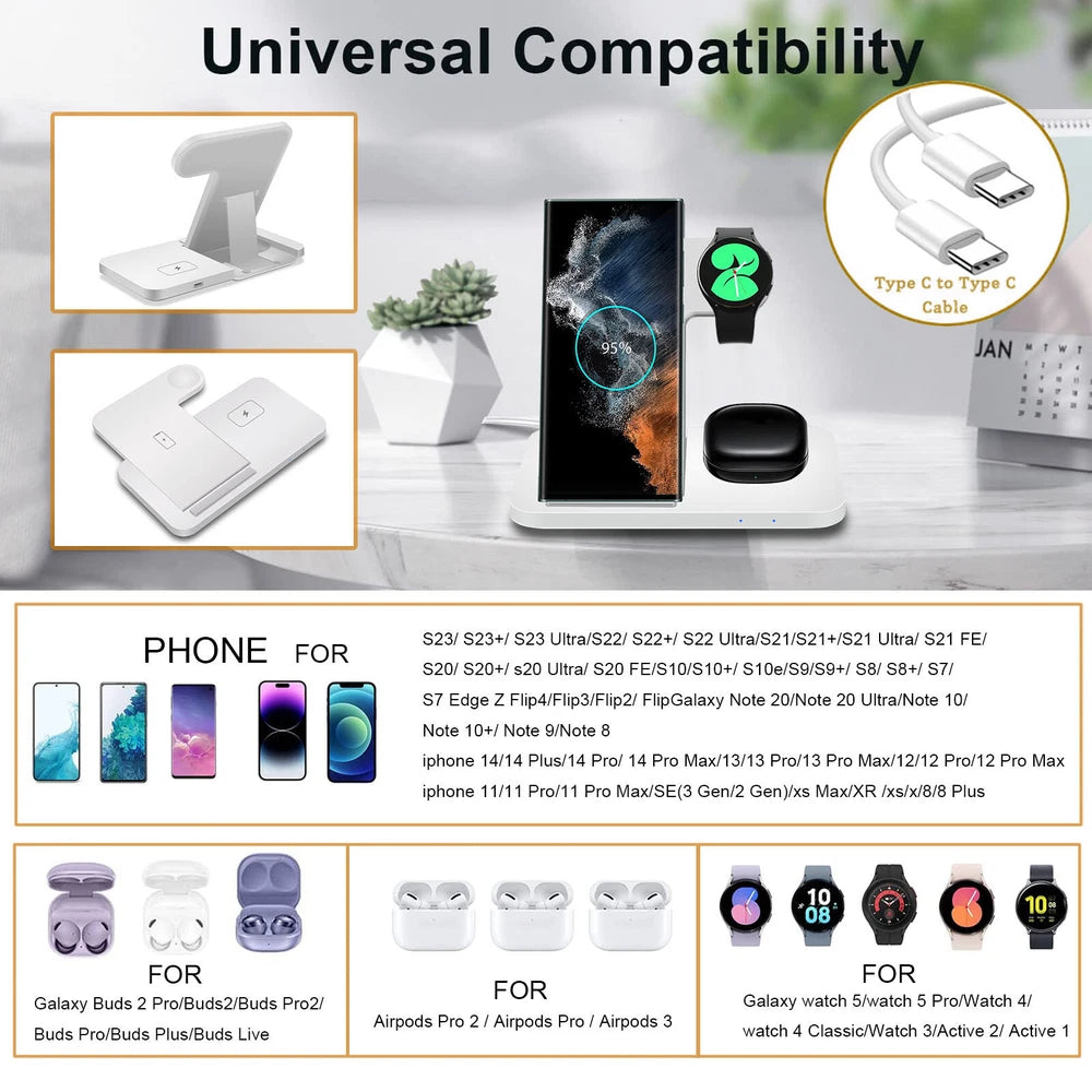 3in1 Wireless Charger Station Dock For Samsung Galaxy Watch 7/6 S25+ S24 Z Flip6