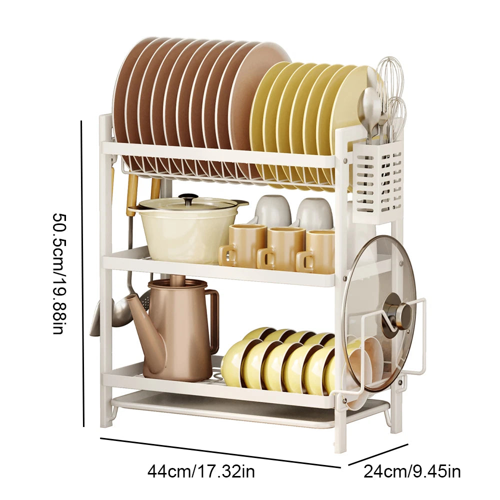 3 Tier Dish Drainer Rack with Drip Tray Cutlery Holder Plate Rack Kitchen Sink