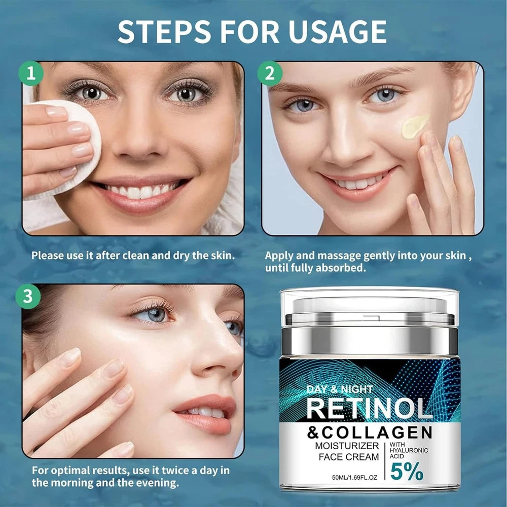 Face Moisturiser Retinol Cream, Anti Aging Face Cream with Collagen Hyalur