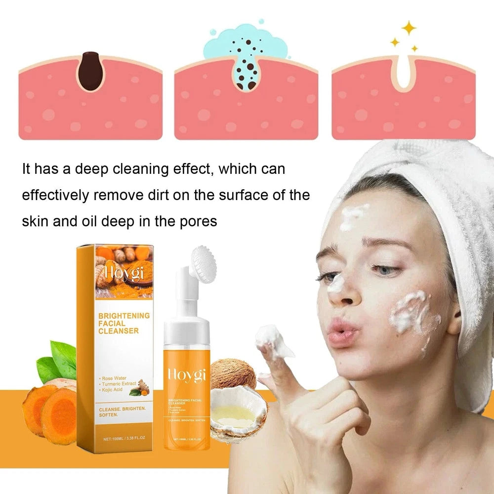 Turmeric Facial Cleanser Relief Acne Pimple Skin Brightening Foaming Face Wash