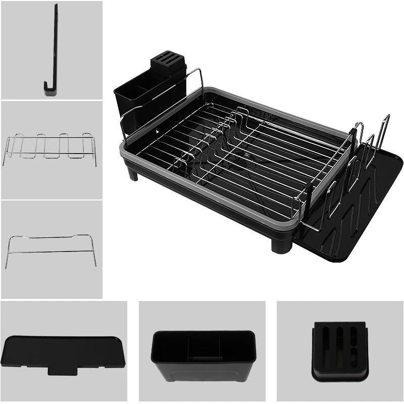 2 TIER KITCHEN SINK DISH DRAINER RACK WITH DRIP TRAY CUTLERY HOLDER PLATE RACK