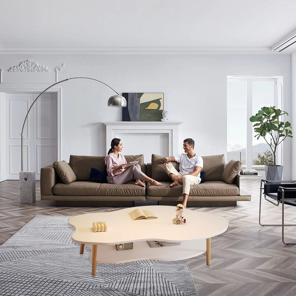 2 Layer Coffee Table Cloud Tea Table Modern Living Room Desk W/ Storage Shelf UK