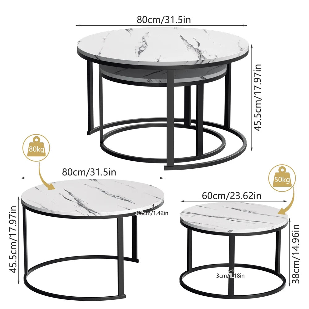 Set of 2 Nested Coffee Table Marble Effect Nesting Sofa Side Table Living Room