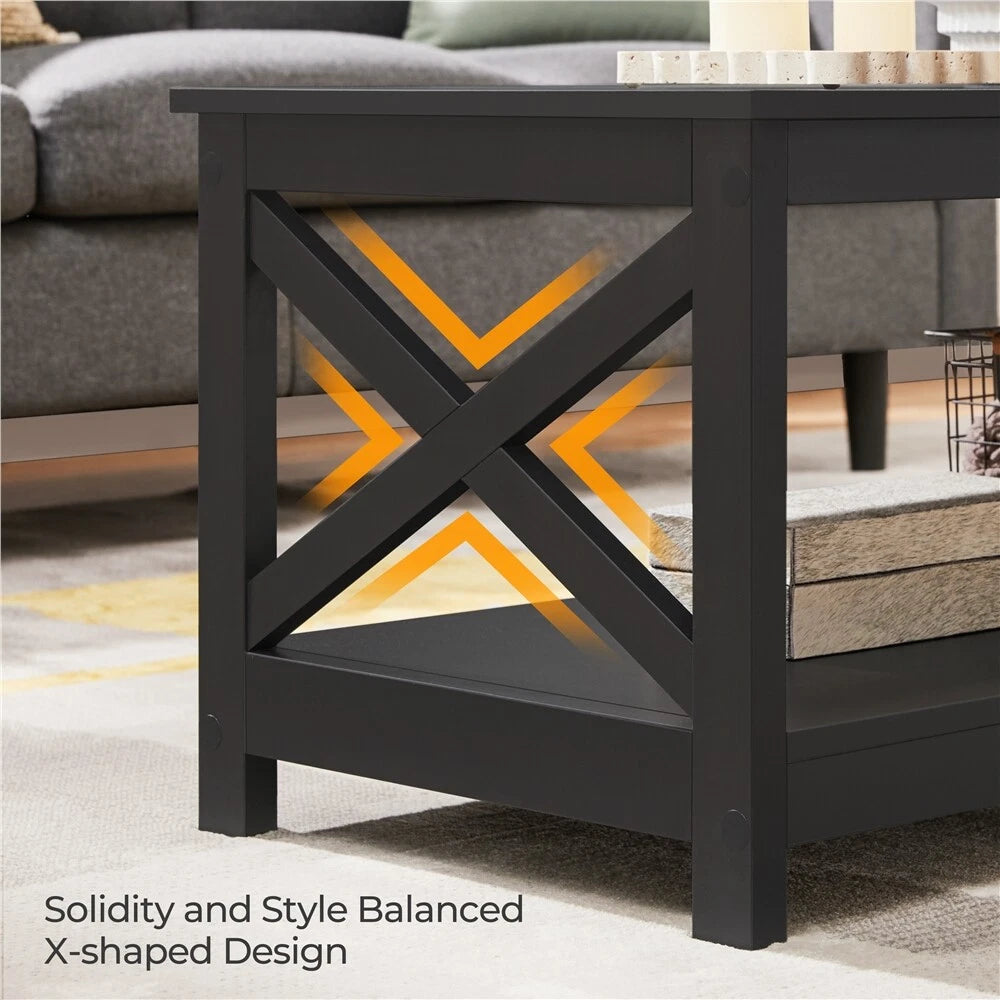 2-Tier Coffee Table with Storage Shelf Modern Center Tea Table for Living Room