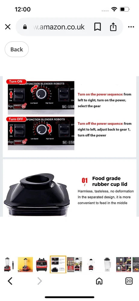 Commercial Food Blender Heavy Duty Kitchen Mixer Milkshake Smoothie