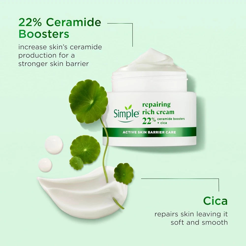 Simple Repairing Rich Face Cream Facial Moisturiser with 22% Ceramide Boosters