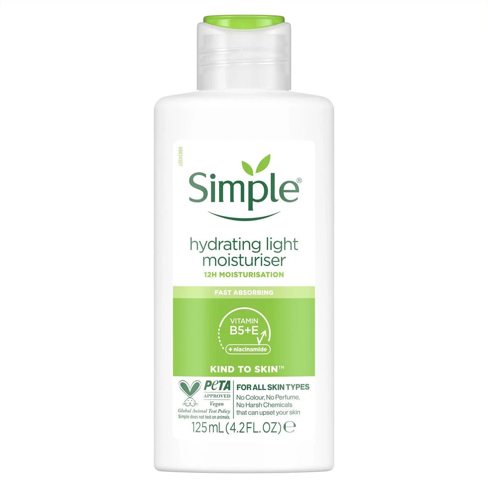 6x 125ml Simple Kind to Skin 12H Hydrating Light Moisturiser for Sensitive Skin