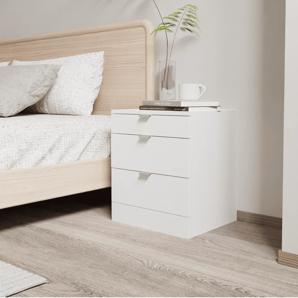 Modern 3 Drawers Bedside Table with Shelf Nightstand Bedroom Furniture Storage