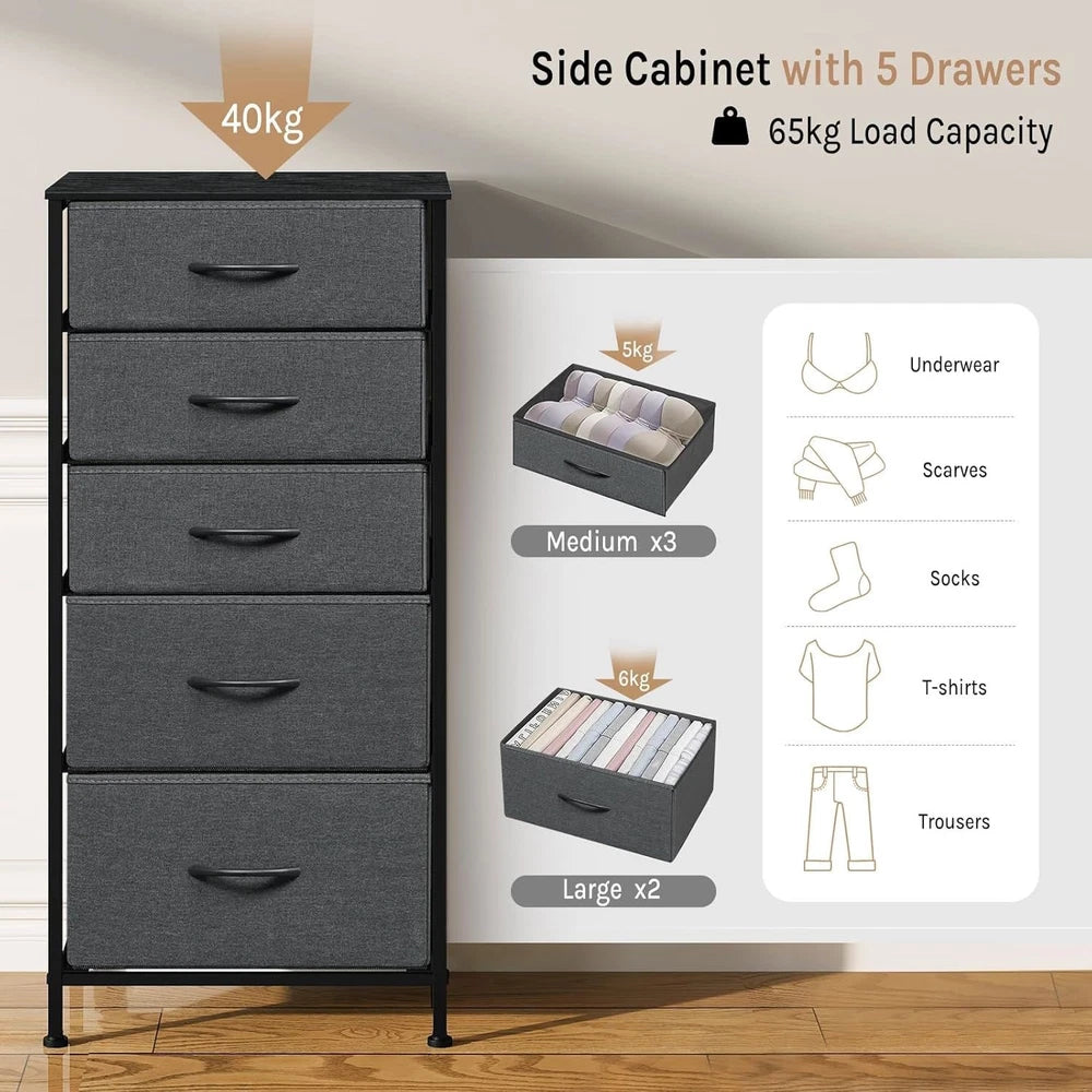 Chest of Drawers Bedroom Furniture Storage Bedside Cabinet 5 Drawers 6 Colours