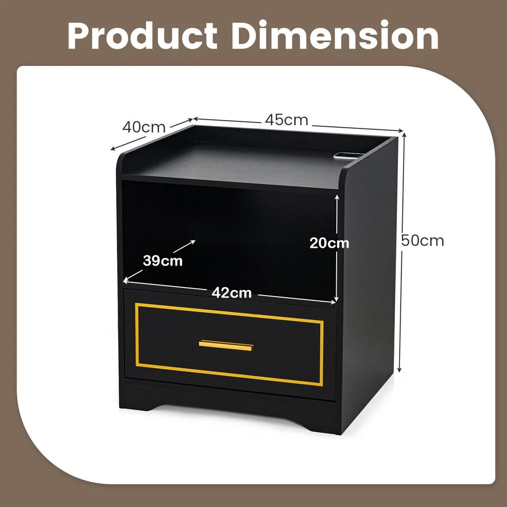 Modern Smart Bedside Table LED Nightstand Sofa Side End Table w/USB Type-C Port