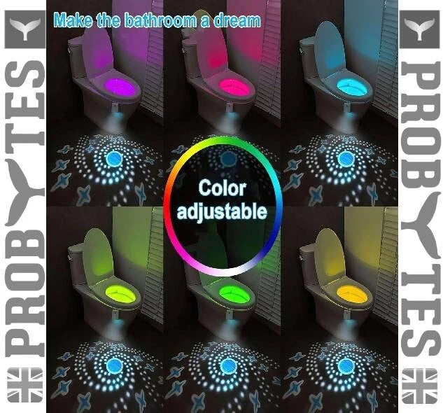 Rechargeable Toilet Bowl Night Light 16 Color LED USB-C PIR Sensor Bathroom Lamp