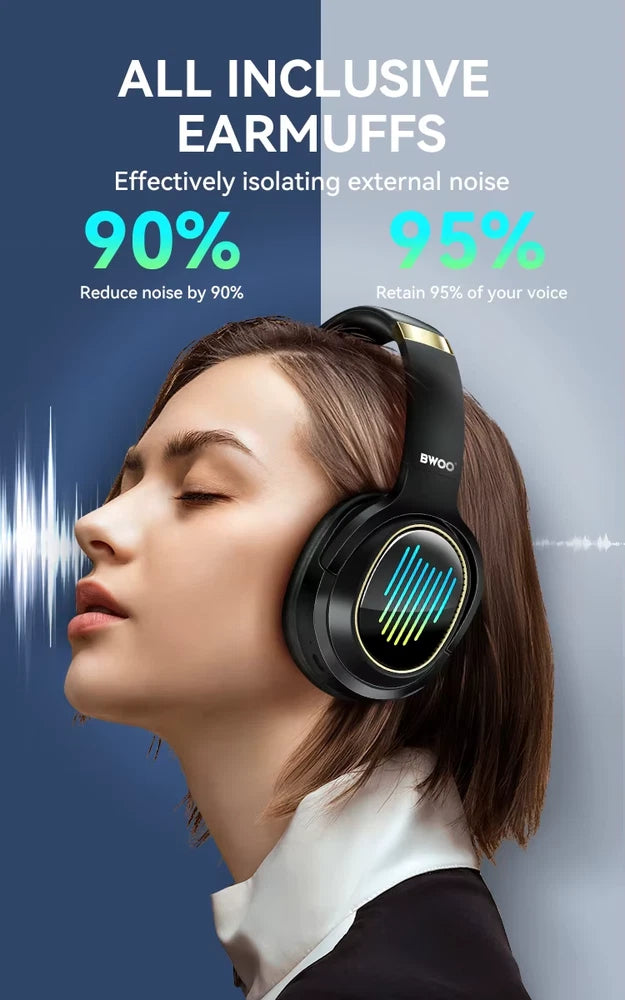 TWS Wireless Bluetooth 5.4 Headphones LED RGB ANC Over-Ear Earphones 50H