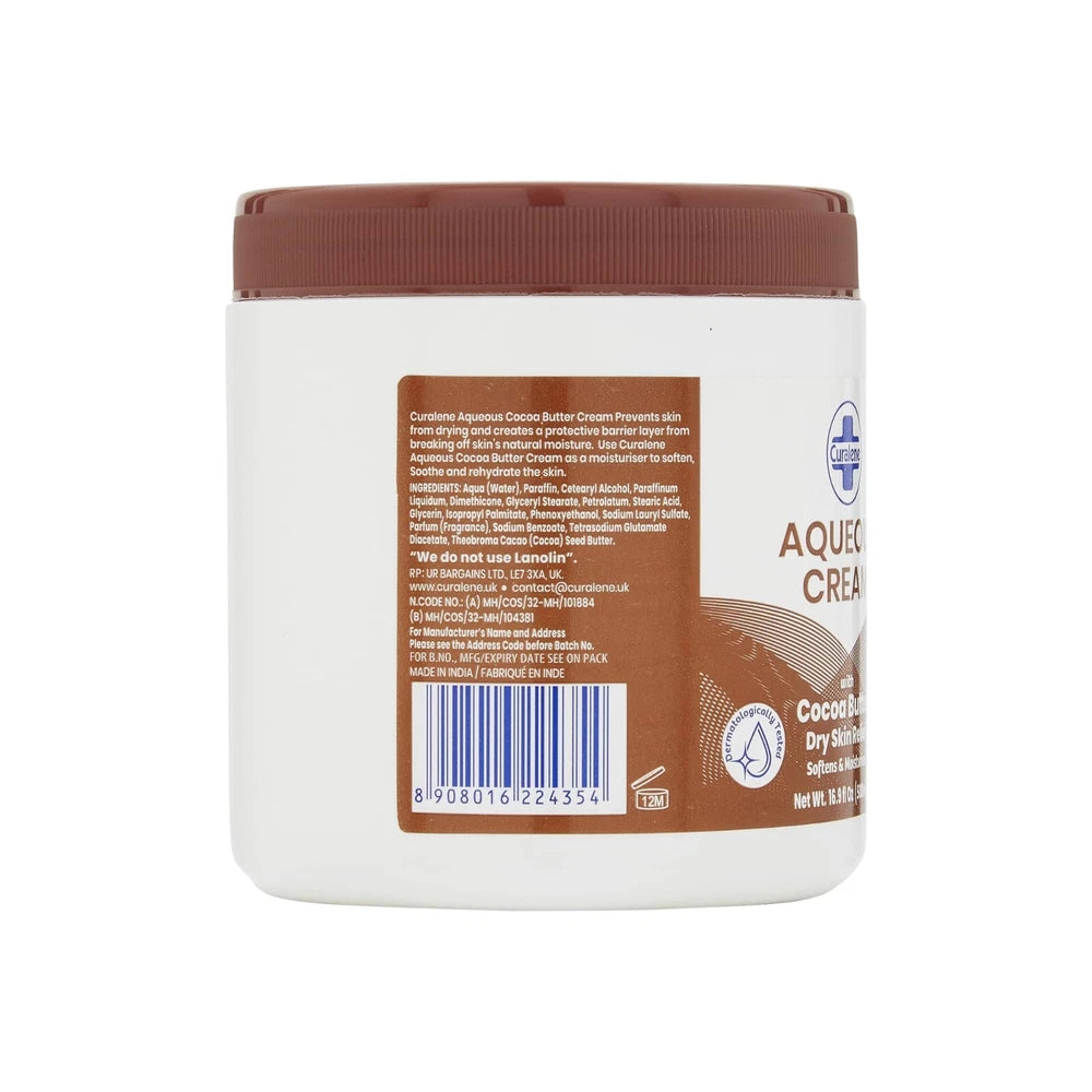 2 X CURALENE AQUEOUS CREAM DRY SKIN RELIEF Cocoa Butter 500ml each