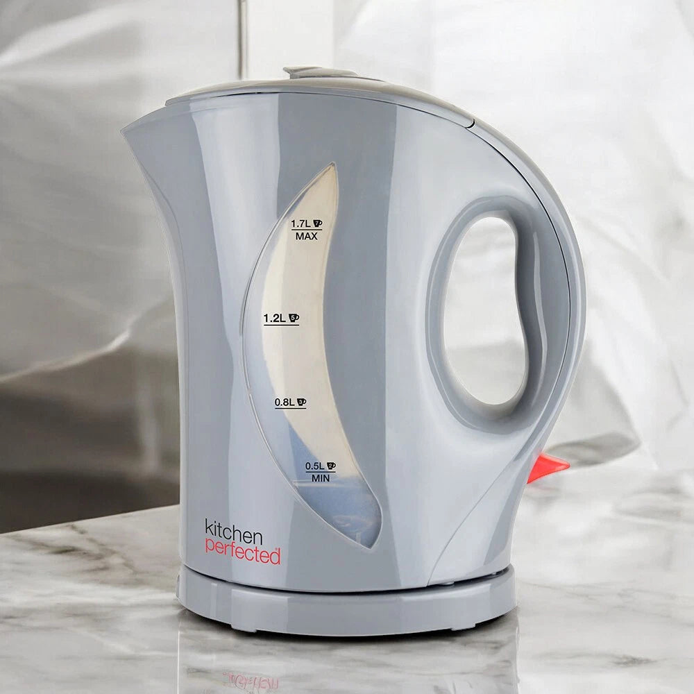 Grey Cordless Electric Kettle 1.7 Litre Jug 2200W Fast Boil Washable Filter