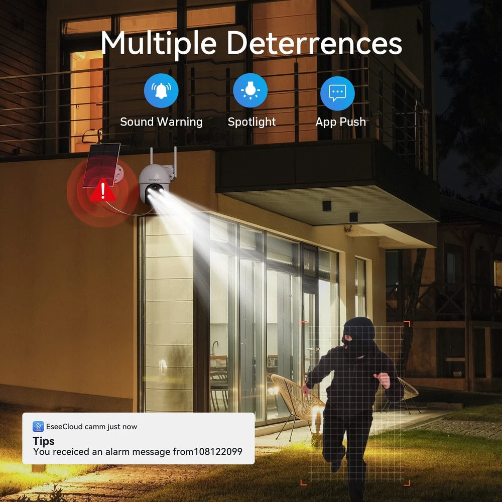 4MP Wireless Security Camera360° PTZ WiFi Solar Battery CCTV Home Outdoor PIR