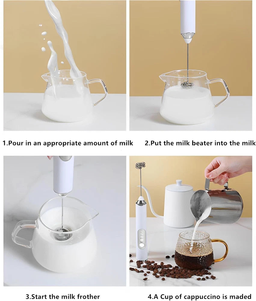 USB Rechargeable Milk Coffee Frother Whisk Egg Beater Handheld Frappe Mixer New