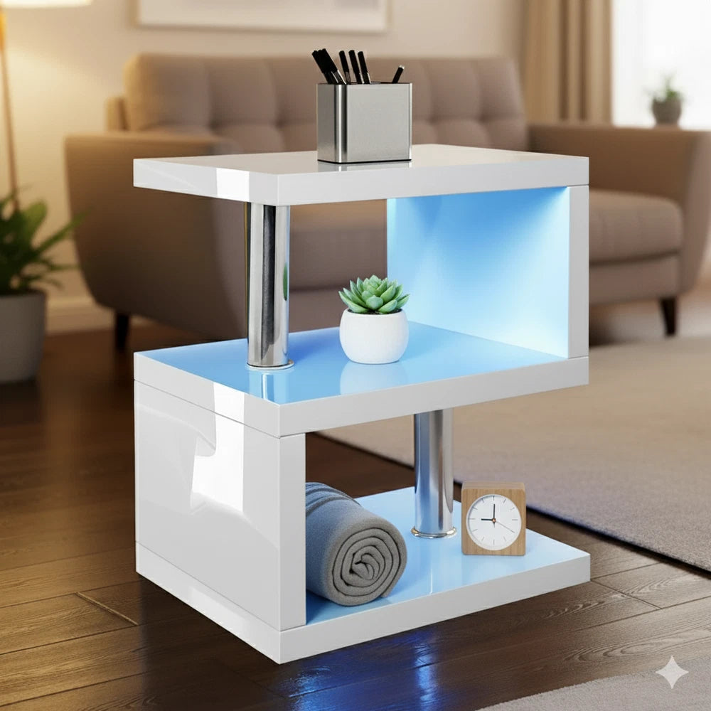 Small Side Table With Storage LED High Gloss Sofa End Coffee Table Living Room