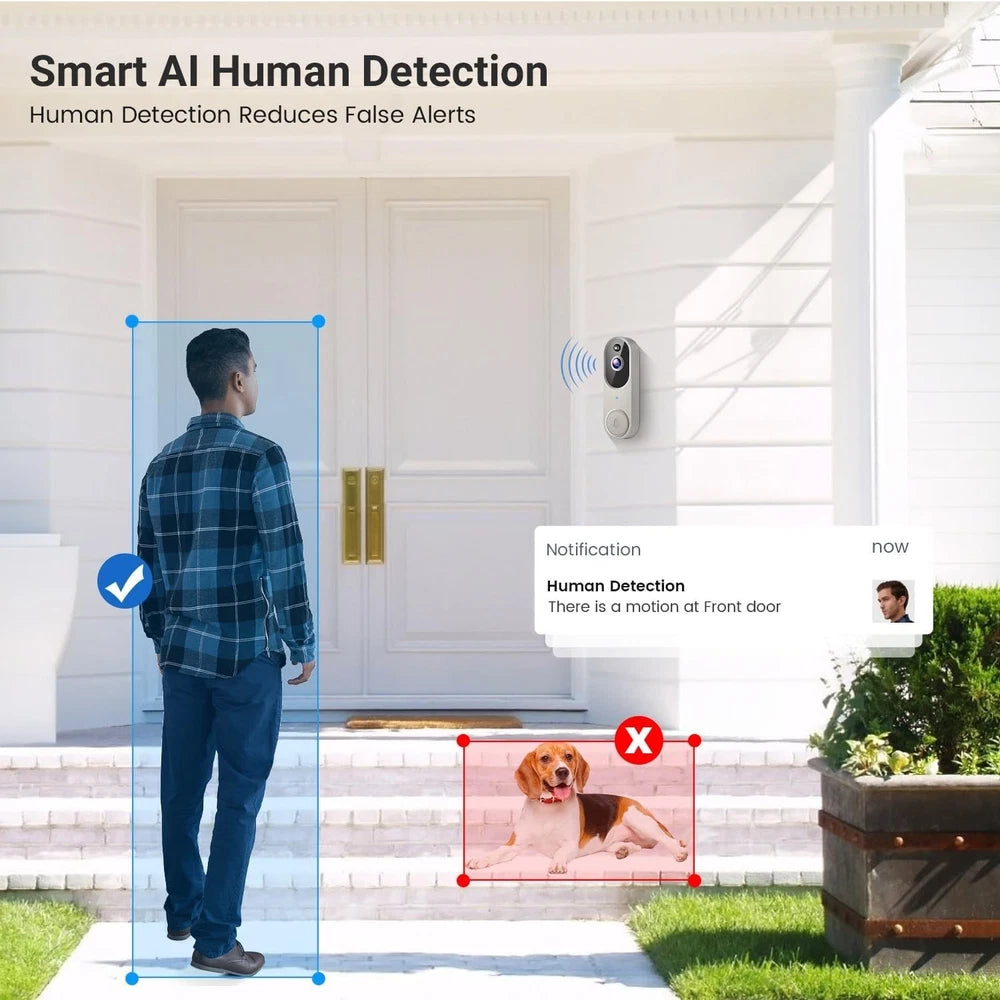 Wireless Smart Video Doorbell Camera Indoor Outdoor Surveillance Human Detection