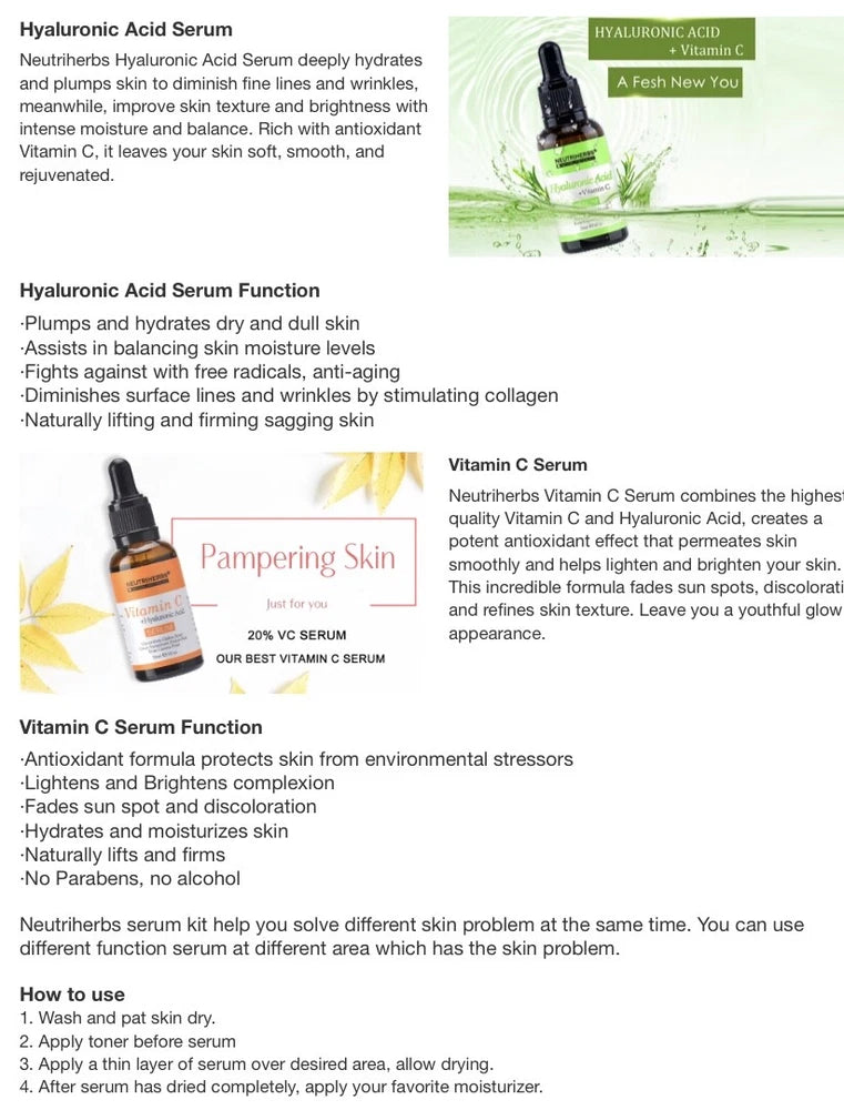 Vitamin C Face Serum Cream with Hyaluronic Acid - Anti Ageing/Aging Anti Wrinkle