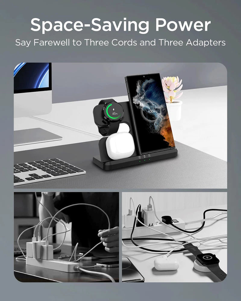 15W 3in1 Wireless Charger Station Charging Dock For Samsung Galaxy Watch 7/6 S24