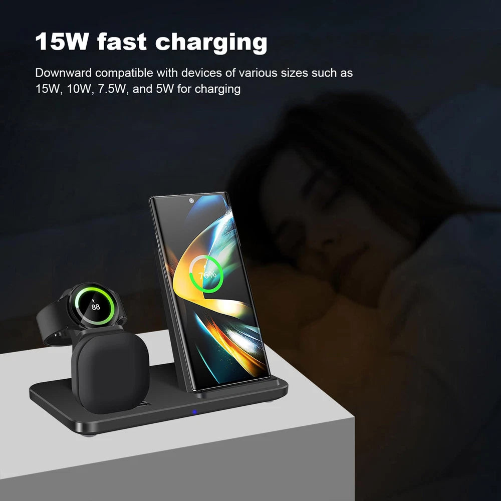 3in1 Fast Wireless Charger Dock Station For Samsung Galaxy S25 S24 Watch 7 6 5 4
