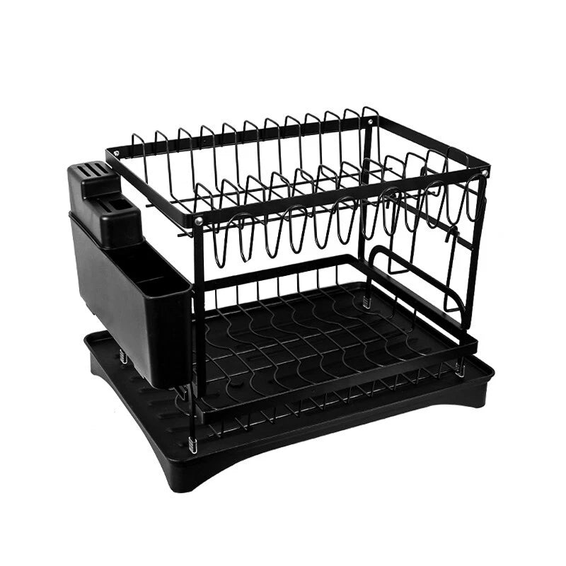 2 TIER KITCHEN SINK DISH DRAINER RACK WITH DRIP TRAY CUTLERY HOLDER PLATE RACK