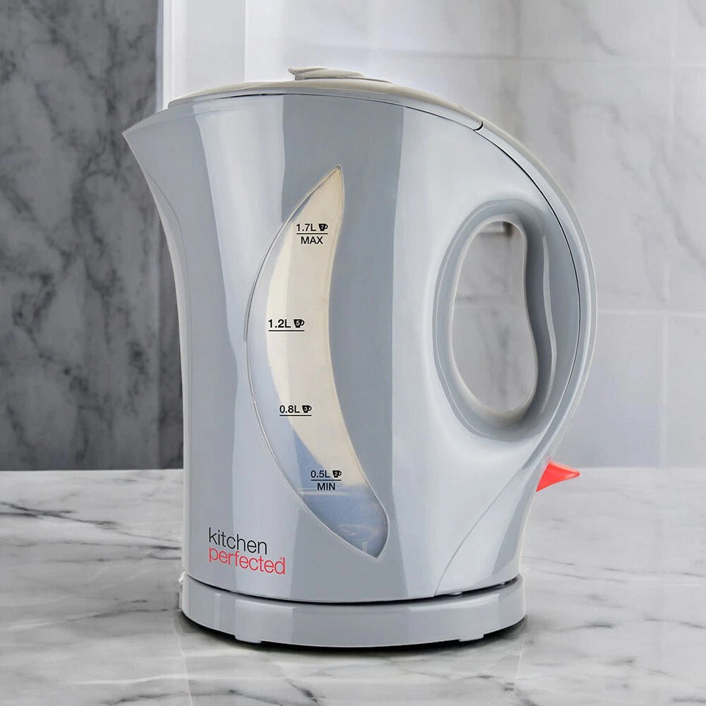 Grey Cordless Electric Kettle 1.7 Litre Jug 2200W Fast Boil Washable Filter