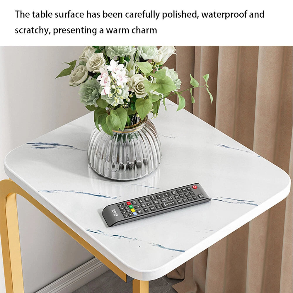 C-Shaped Compact Sofa Side End Table Coffee Laptop Table Living Room W/ Wheels