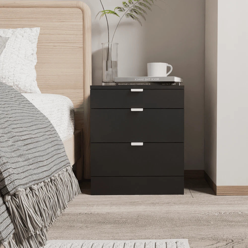Modern 3 Drawers Bedside Table with Shelf Nightstand Bedroom Furniture Storage