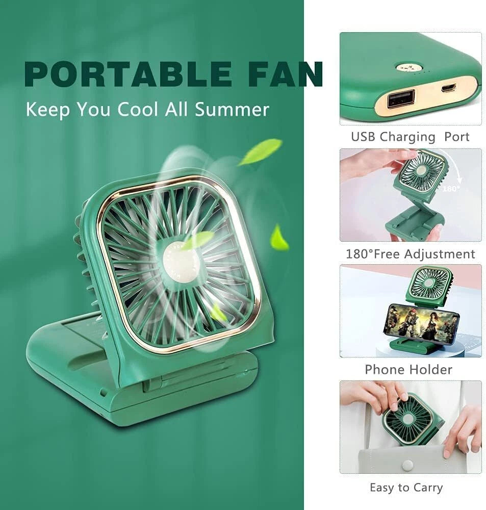 Mini Hand-held Fan， Portable Folding Desk Fan Cooler Cooling USB Rechargeable UK