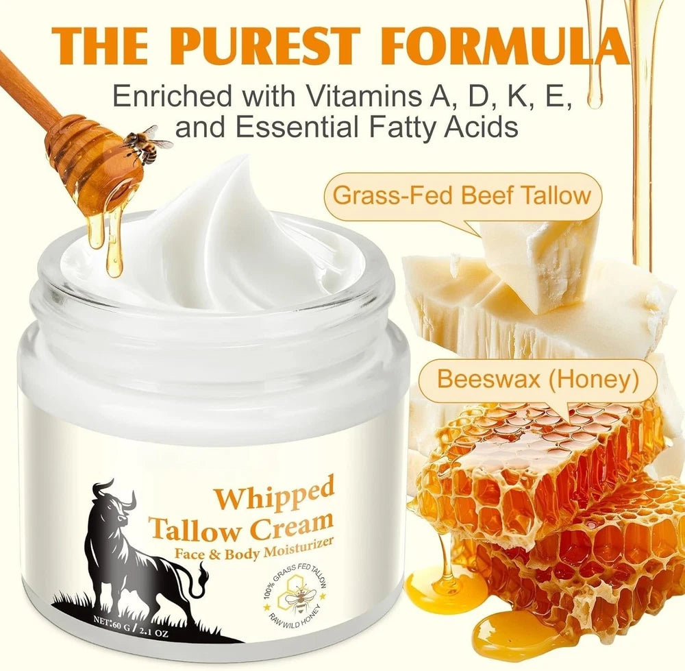 Whipped Tallow Cream - Beef Tallow Skin Care - Tallow and Honey Balm for Face &