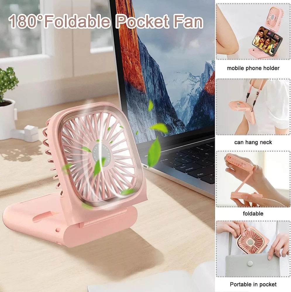 Mini Hand-held Fan， Portable Folding Desk Fan Cooler Cooling USB Rechargeable UK