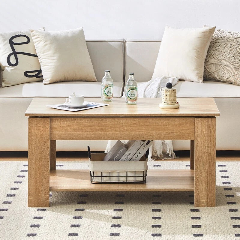 Lift Up Top Coffee Table Modern  Desk Hidden Storage Bottom Shelf 100*50*55cm