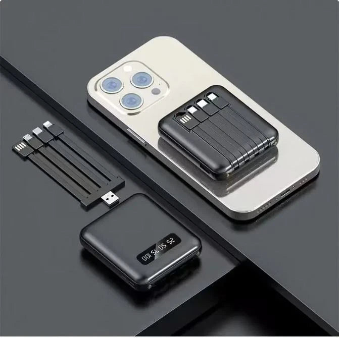 Mini Power Bank 20000mAh With 4 Cable Mobile Phone External Battery Charger for