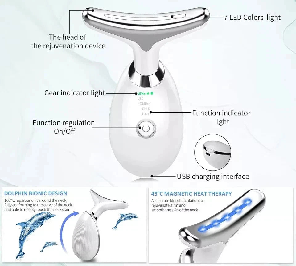 7 Colours Neck Face Lifting Massager Skin Tighten Device LED Anti Beauty Wrinkle