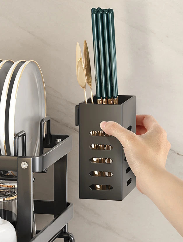 2 Tier Dish Drainer Rack Cutlery Holder Plate Rack Kitchen Sink with Drip Tray